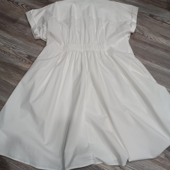 Ava & Viv White Button-Up Side Pockets Cotton Midi Dress Women's Plus Size 3X - Picture 3 of 15